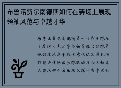 布鲁诺费尔南德斯如何在赛场上展现领袖风范与卓越才华